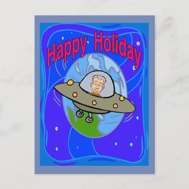 Cartes Pour Fêtes Annuelles OVNI, VACANCES spatiales (Devant)