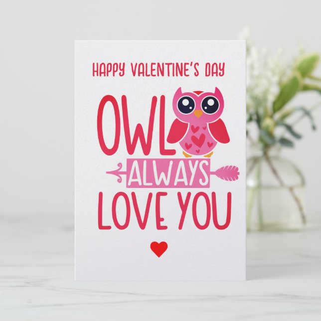 Cartes Pour Fêtes Annuelles Owl Always Love You Imprimable Valentine's Day Car (Debout devant)