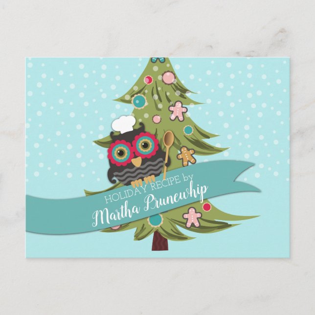 Cartes Pour Fêtes Annuelles Owl chef cookie cooking baking holiday recipe card (Devant)