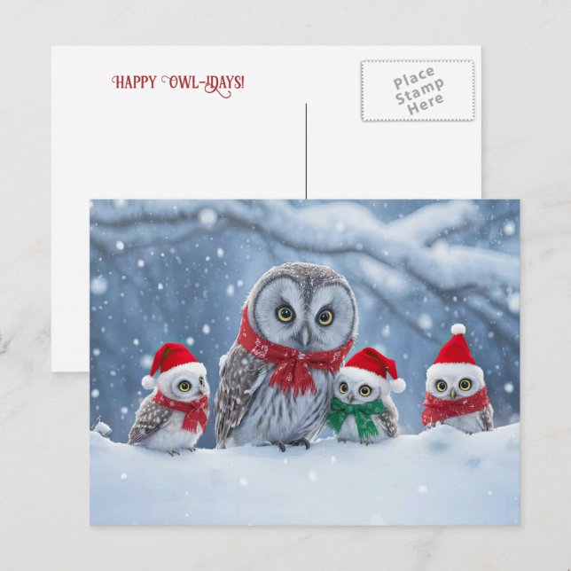 Cartes Pour Fêtes Annuelles Owl Happy Holidays Cute and Fun (Devant / Derrière)