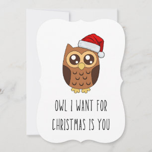 Cartes Pour Fêtes Annuelles Owl I want for Christmas Is You - Jote Owl Design