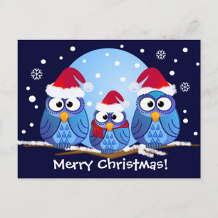Cartes Pour Fêtes Annuelles Owls with Santa hats
