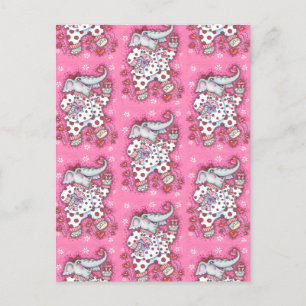 CARTES POUR FÊTES ANNUELLES PACHYDERME CHEERGIQUE DANS LE PAJAMAS ROSE, CUPCAG