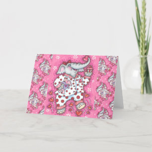 CARTES POUR FÊTES ANNUELLES PACHYDERME CHÈRE EN PAJAMAS ROSE, COUPCAGE CARDIAQ