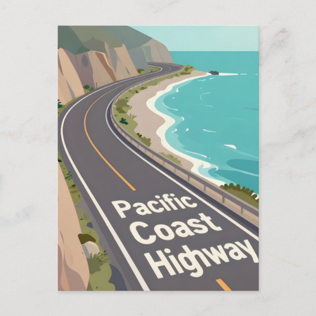 Cartes Pour Fêtes Annuelles Pacific Coast Highway Graphic Travel Art (Devant)