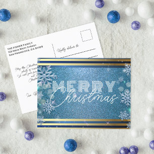 Cartes Pour Fêtes Annuelles Pailleté Bleu Brillant Flocon de Neige Argent Noël