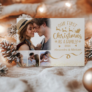 Cartes Pour Fêtes Annuelles Pailleté doré 4 Photo Premier Noël en famille
