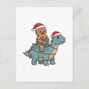 Cartes Pour Fêtes Annuelles Pain d'épice à cheval sur un dinosaure Santa Noël