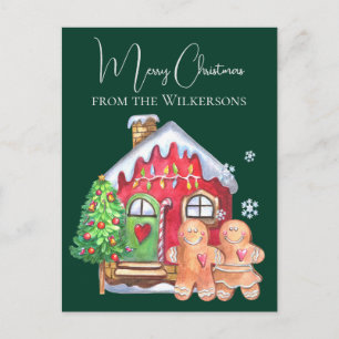 Cartes Pour Fêtes Annuelles Pain d'épices d'aquarelle mignonne Gens sur vert