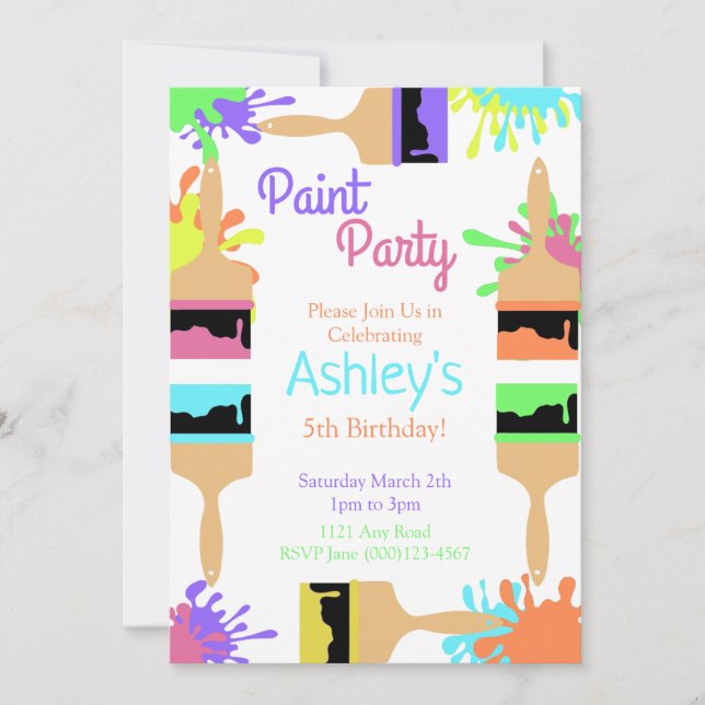 Cartes Pour Fêtes Annuelles Paint Party Invitation, Art Party, Anniversaire (Devant)