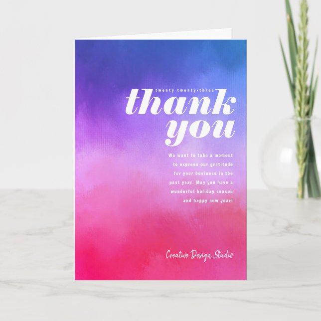 Cartes Pour Fêtes Annuelles Painted Thank You Pink Purple Folded Business (Devant)