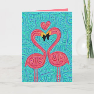 Cartes Pour Fêtes Annuelles Pair of Flamingos in Love Holiday Card