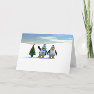 Cartes Pour Fêtes Annuelles Paire de pingouin avec arbre