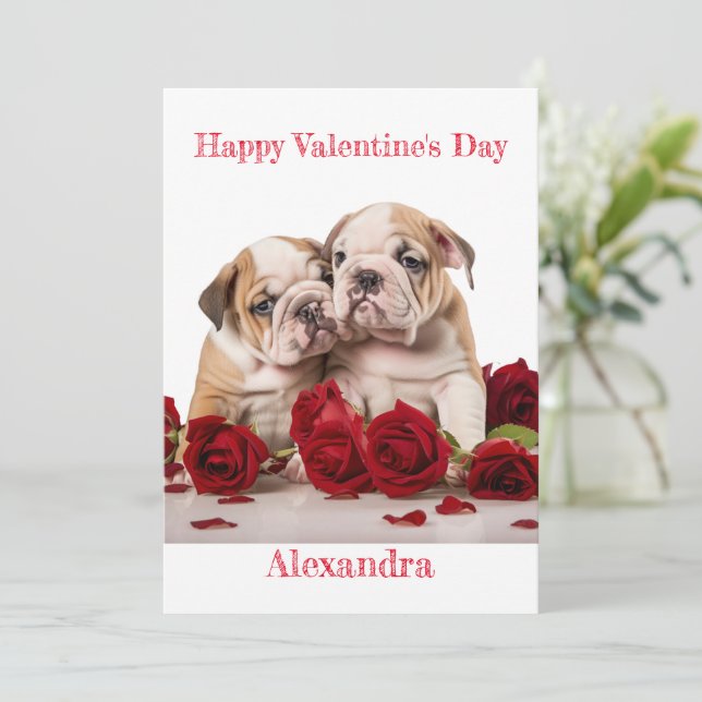 Cartes Pour Fêtes Annuelles Paire personnalisée de chiots Bulldog Valentine (Debout devant)