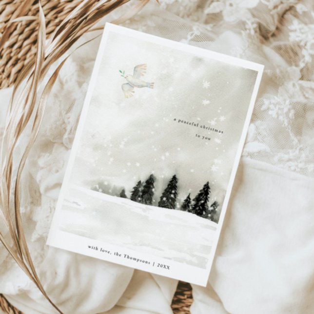 Cartes Pour Fêtes Annuelles Paisible minimale de Noël Pin Neige (Créateur téléchargé)