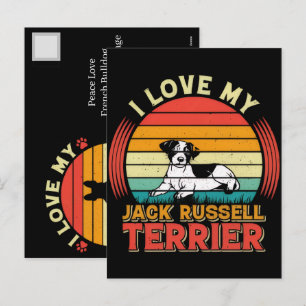 Cartes Pour Fêtes Annuelles Paix Amour Bouledogue Français Rétro Groovy Vintag