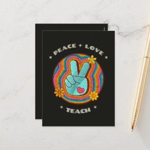 Cartes Pour Fêtes Annuelles Paix Amour Enseigner Vintage Rétro 70s Hippie
