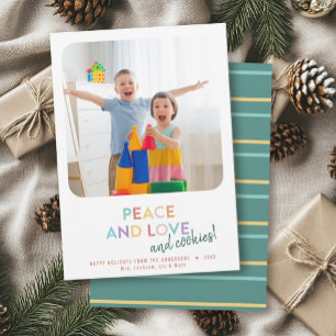 Cartes Pour Fêtes Annuelles Paix Amour et Cookies Amusant Clair Arc-en-ciel Va