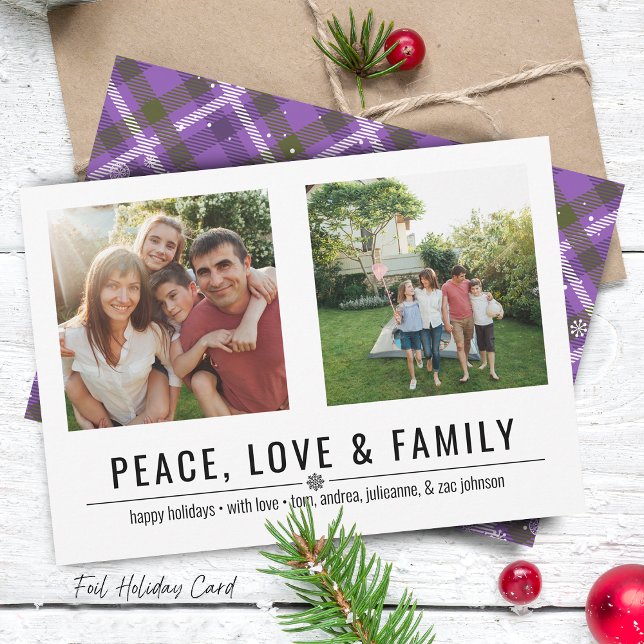 Cartes Pour Fêtes Annuelles Paix Amour et Famille 2 Photos (Peace Love and Family 2 Photos Holiday Card)
