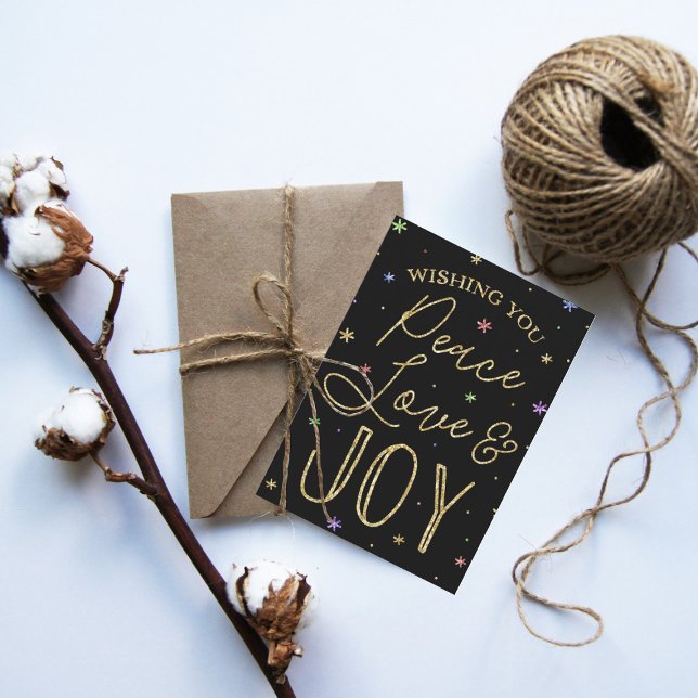 Cartes Pour Fêtes Annuelles Paix, Amour et Joie Typographie 3 Photo Noël (Créateur téléchargé)