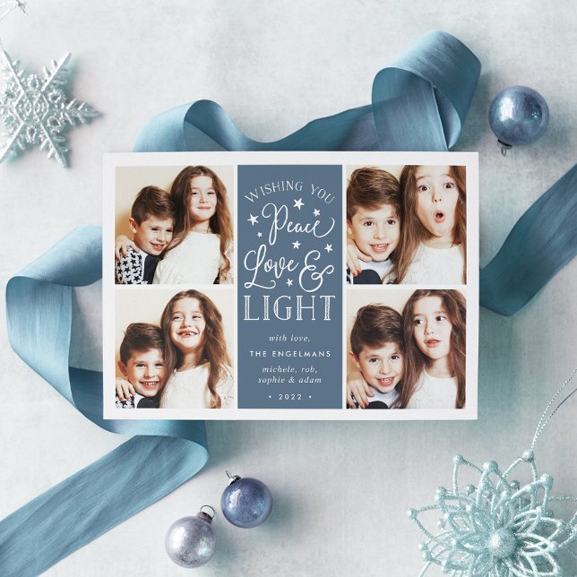Cartes Pour Fêtes Annuelles Paix, amour et lumière | Hanoukka Photo (Créateur téléchargé)