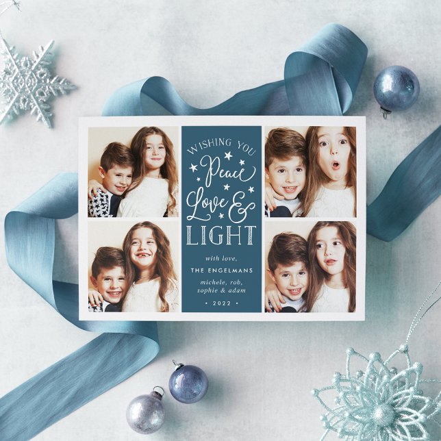 Cartes Pour Fêtes Annuelles Paix, amour et lumière | Hanoukka Photo (Créateur téléchargé)