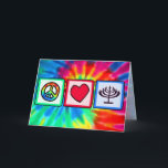 Cartes Pour Fêtes Annuelles Paix, amour, Hanoukka<br><div class="desc">Vous aimerez cette paix super de colorant de cravate, amour, conception juive de Hanoukka Menorah. Grand pour des cadeaux ! Disponible sur des tee - shirts, des cas intelligents de téléphone, des mousepads, des porte - clés, des affiches, des cartes, des couvertures électroniques, l'ordinateur portable d'ordinateur/des douilles, des capsules, des...</div>
