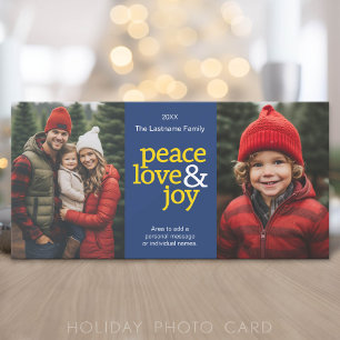 Cartes Pour Fêtes Annuelles Paix Amour Joie - 2 photo - marine jaune