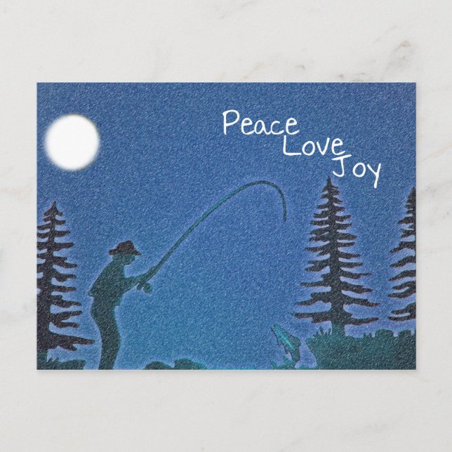 Cartes Pour Fêtes Annuelles Paix, amour, joie/pêcheur de mouche dans la neige (Devant)