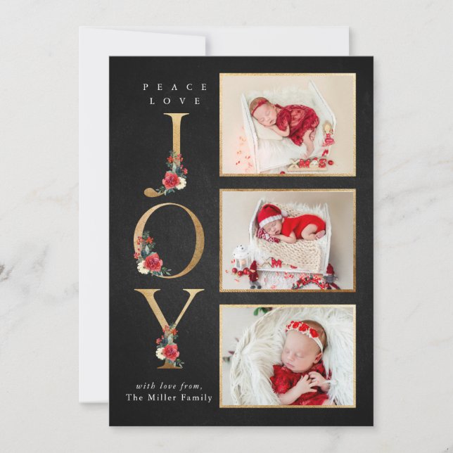 Cartes Pour Fêtes Annuelles Paix Amour Joie Photo Florale Hivernale Festive Ba (Devant)