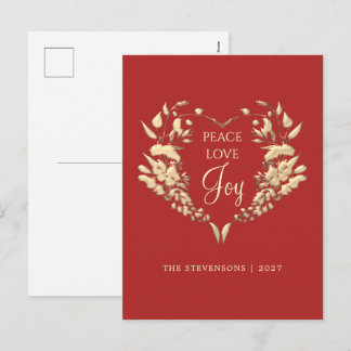 Cartes Pour Fêtes Annuelles Paix Amour Joie Rouge Or Floral Noël