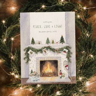 Cartes Pour Fêtes Annuelles Paix, Amour & Lumière Photo de cheminée de Noël