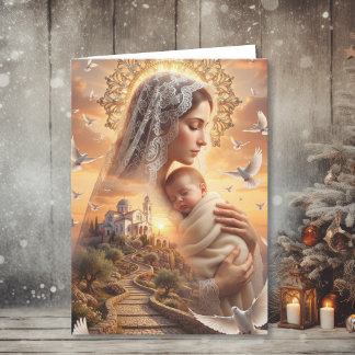 Cartes Pour Fêtes Annuelles Paix céleste de Noël | Mère Marie et Jésus