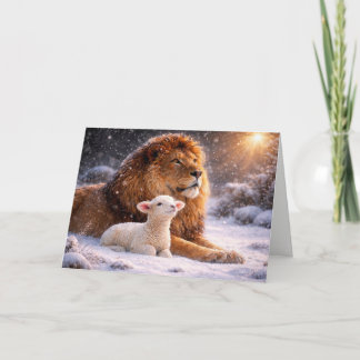 Cartes Pour Fêtes Annuelles Paix de Noël avec Lion et Agneau Neige Lumière Sai