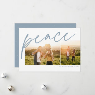 Cartes Pour Fêtes Annuelles Paix deux photo simple bleu clair famille Noël