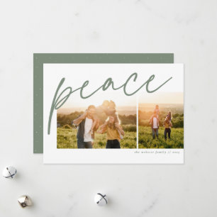 Cartes Pour Fêtes Annuelles Paix deux photo simple vert famille Noël