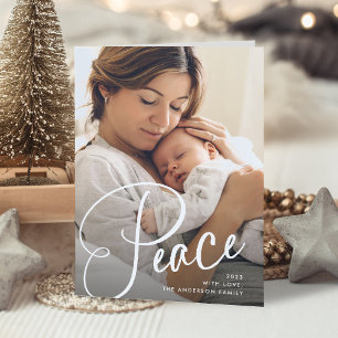 Cartes Pour Fêtes Annuelles Paix Écriture élégante et photo de Noël