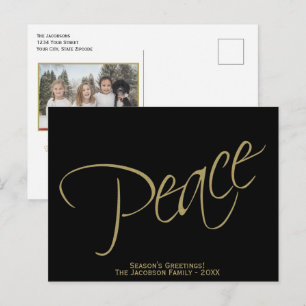 Cartes Pour Fêtes Annuelles Paix. Élégant minimal photo noir et or