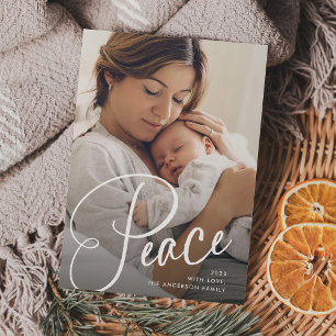 Cartes Pour Fêtes Annuelles Paix Élégant Script et photo Noël
