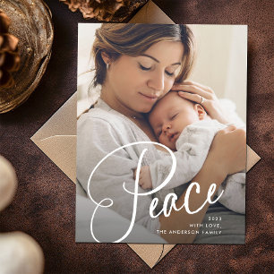Cartes Pour Fêtes Annuelles Paix Élégant Script et photo Noël