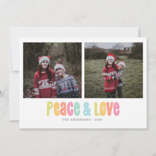 Cartes Pour Fêtes Annuelles Paix et Amour Colorés Deux Photos Noël