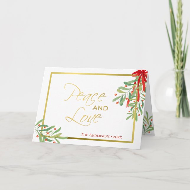 Cartes Pour Fêtes Annuelles Paix et Amour | Mistletoe à l'aquarelle (Devant)