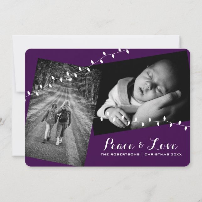 Cartes Pour Fêtes Annuelles Paix et amour Photos de Noël Arrondi Arêtes Violet (Devant)