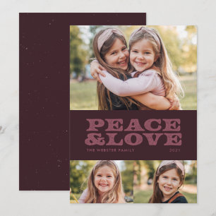 Cartes Pour Fêtes Annuelles Paix et amour prune trois photo rétro