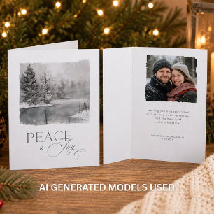 Cartes Pour Fêtes Annuelles Paix et Joie d'Hiver Aquarelle Photo Fêtes