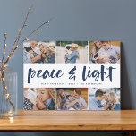 Cartes Pour Fêtes Annuelles Paix et lumière | Hanoukka Photo Collage<br><div class="desc">Partagez six photos préférées avec notre carte de vacances Hanoukka lumineuse et festive. "Paix et Lumière" apparaît dans le centre en typographie de brosse à lettres,  avec votre salutation de vacances,  les noms,  et l'année en dessous.</div>