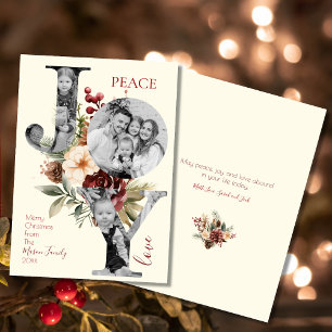 Cartes Pour Fêtes Annuelles Paix Joie Amour Beige Fleurs Noël Photo