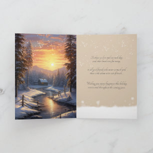 Cartes Pour Fêtes Annuelles   Paix Joie Amour Hiver Neige Forêt de Pins Rivièr