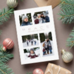Cartes Pour Fêtes Annuelles Paix moderne minimum 5 photo Noël<br><div class="desc">Ce carte photo de vacances a un message de paix et un aménagement minimaliste moderne. Le design aéré dispose de 5 taches photo et de la chambre pour le design personnalisé. Parfait pour une carte de Noël familiale, ce design a également un modèle de couleurs rose douce et un fond...</div>