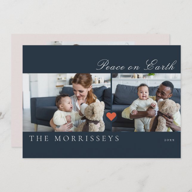 Cartes Pour Fêtes Annuelles Paix Moderne Sur Terre Script 3 Photo (Devant / Derrière)